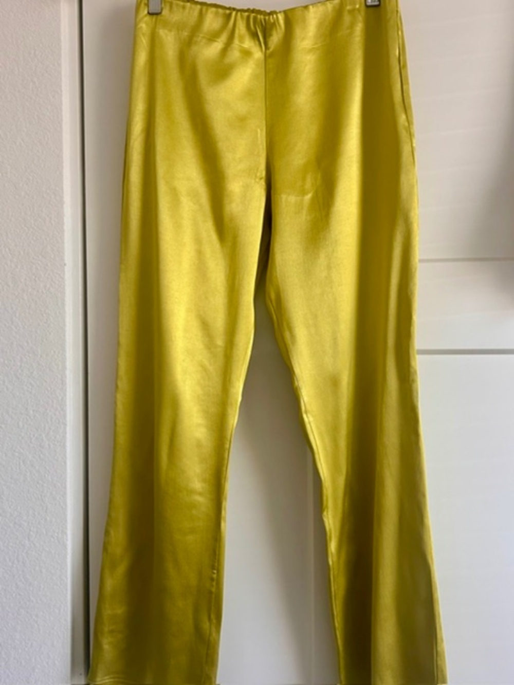 Zara Metallic Chartreuse Satin Pants – Size M (Runs Small)